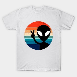 Alien Peace Sign Retro Style T-Shirt